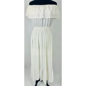 Anna-Kaci Large White Off the Shoulder Tiered Maxi Dress Boho Peasant Coastal